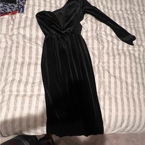 Black velvet one shoulder dress